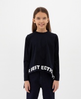 Футболка с длинным рукавом и крупным шрифтовым принтом синяя Gulliver, школьная форма для девочек  фото, kupilegko.ru